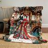 Japanese Kimono Couple in Cherry Blossom Garden print blanket soft and cozy perfect for the living room bed sofa or a nap,gift