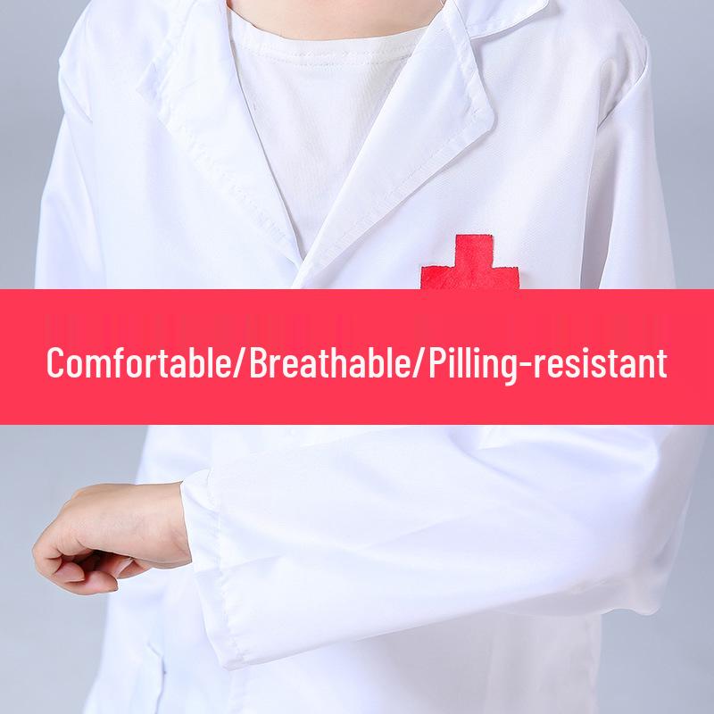Children's Long Sleeve White Lab Coat Costume for Doctor or Nurse Role Play