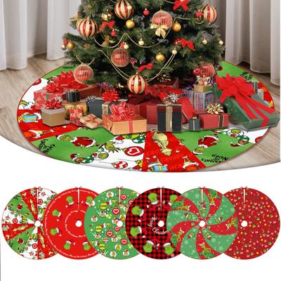 Christmas Tree Skirt,  Red & Green Merry Christmas Tree Skirt Collar, Soft  Xmas Holiday Decoration