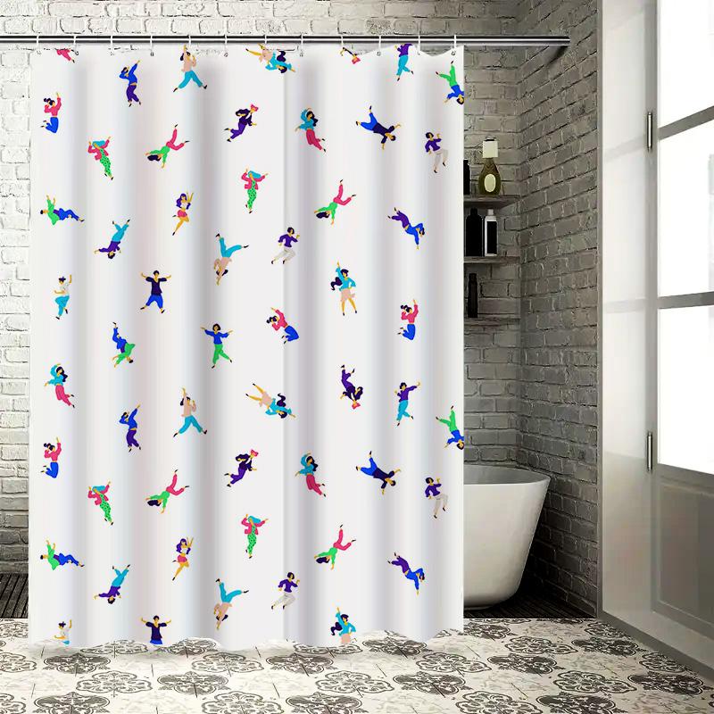 Colorful Bathroom Shower Curtain Waterproof Fabric Decorative Modern Design Printing for Home Decoration White with People Danci