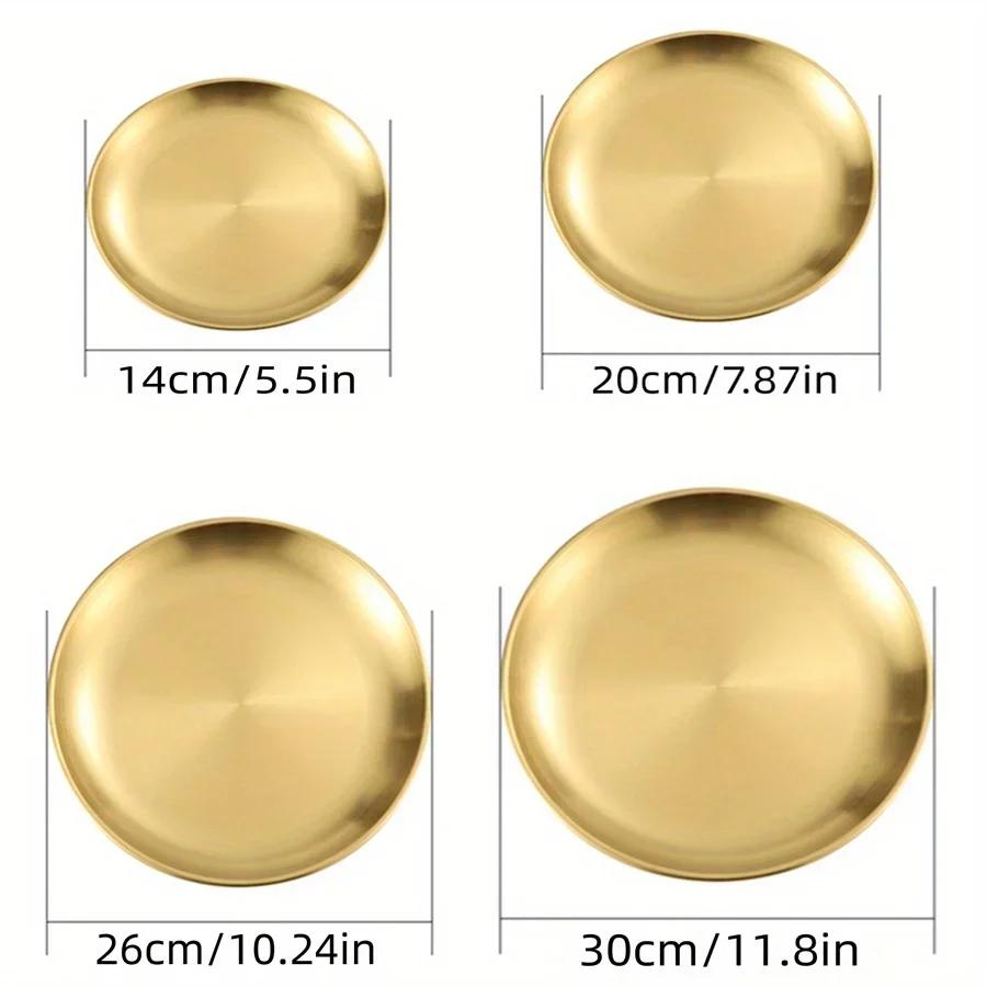 Korean Stainless Steel Gold Plate Thickened Fruit Plate Cake Salad Plate Flat Vegetable Plate Platter Restaurant Food Tray