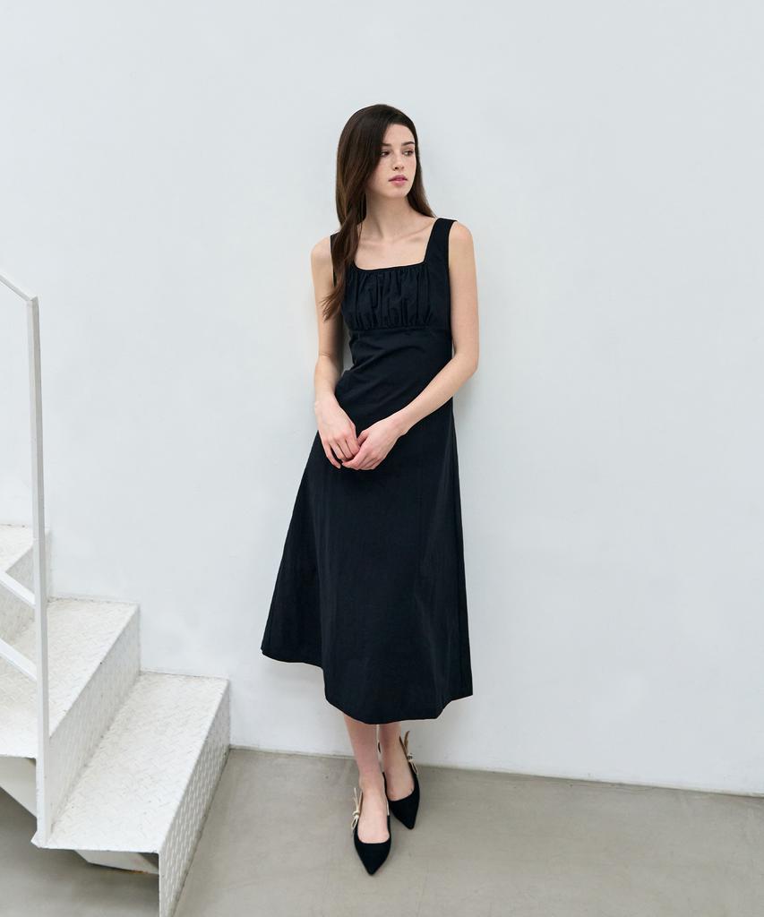 BASIKA Belted Shirred Sleeveless Dress_2 Colors