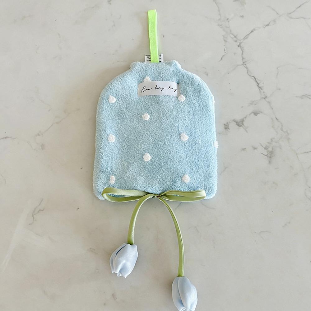 Simple Tulip Polka Dot Hand Towel Hanging Cute Bathroom Absorbent Towel Kitchen Coral Velvet Quick-drying INS Style Handkerchief