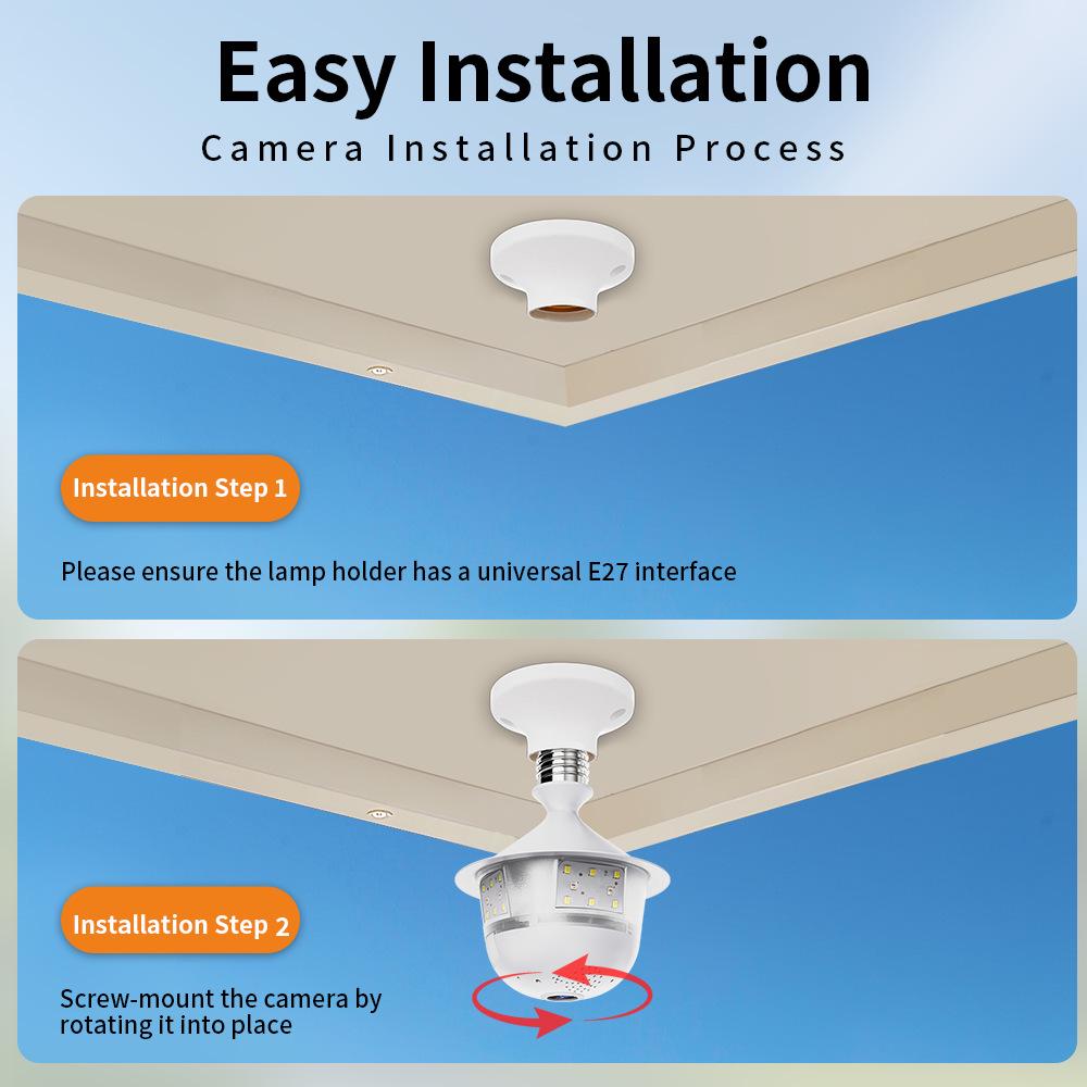 V380pro Wireless 360° Fisheye Panoramic Bulb Camera with E27 Base