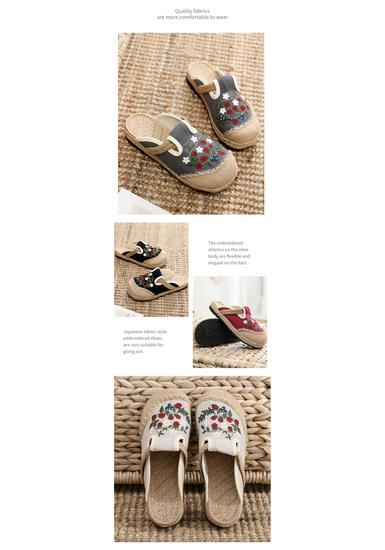 Ethnic Style Women's Embroidered Linen Slip-ons - Retro Old Beijing Breathable Loafers.