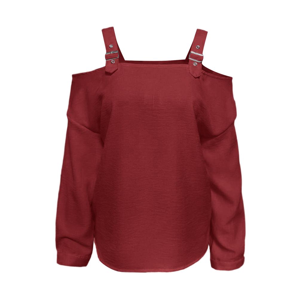 Women’s Off Shoulder Long Sleeve Strap Casual Loose Fit Blouse Top for Daily Wear Work or Travel Outfits