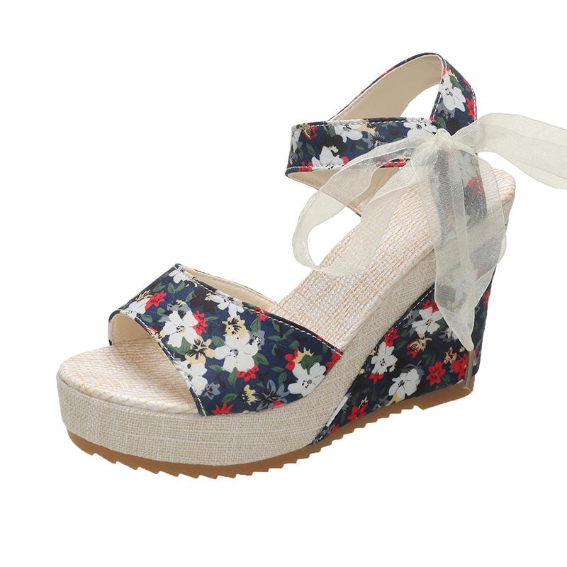 Bandage muffin sandals women's spring and summer high-heeled wedge heel sexy fish mouth platform high-heeled sandals women