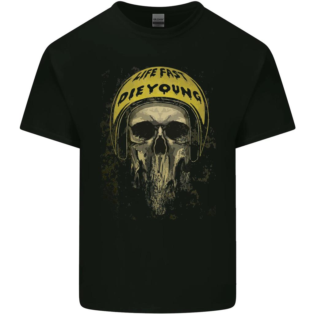 Live Fast Die Young Biker Skull Motorcycle Kids T-Shirt Childrens