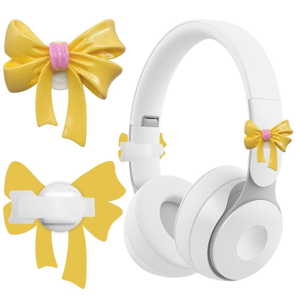 2PCS Cute Bow Shape Headphone Decorations Silicone 3D Earphone Charms Gift Easy To Install Headset Attachment Girls