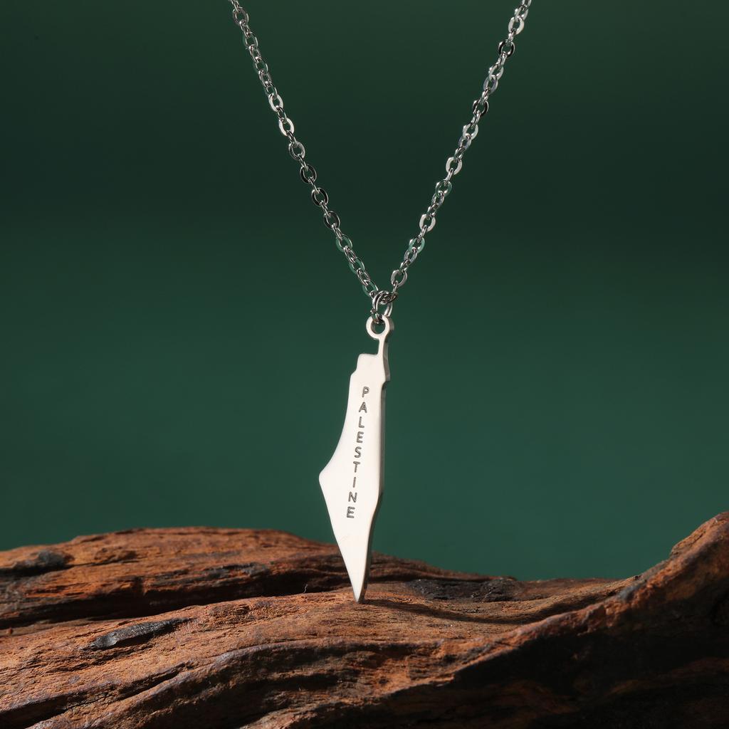 Lucktune Palestine Map Pendant Necklaces Stainless Steel Women's Necklace Palestinians Ethnic Map Choker Jewelry Birthday Gifts