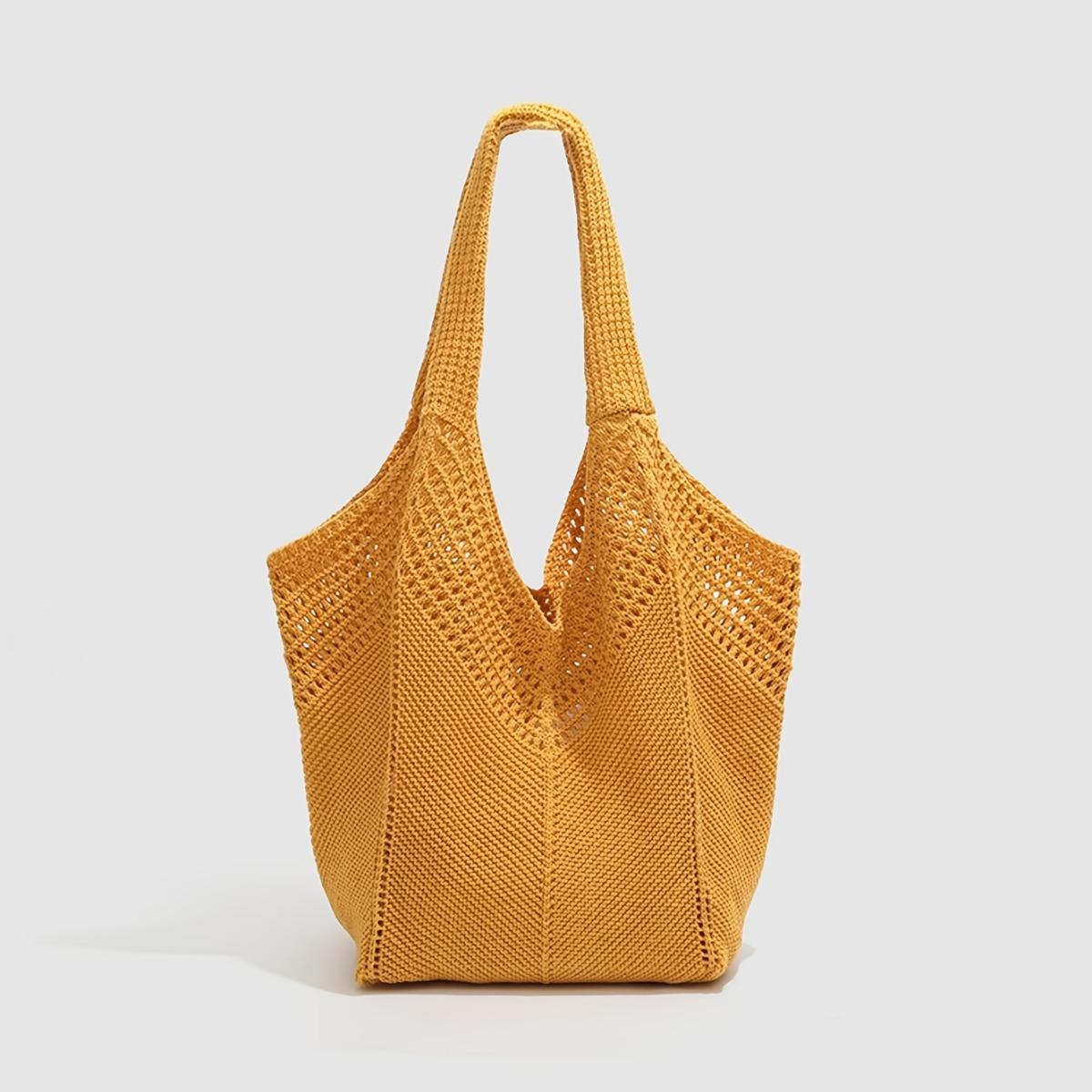 

Женская большая богемная вязаная крючком сумка через плечо, модная ажурная плетеная сумка-тоут, для пляжного отдыха и досуга, пляжная сумка жёлтый