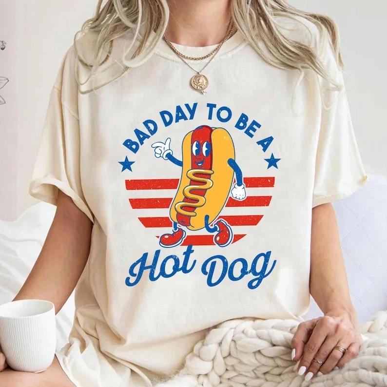 Funny Hot Dog 4th Of July Shirt USA Tee T Shirt S