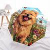 Chow Chow and Grass Pattern, Automatic Folding Umbrella, Portable and Foldable Design, 8 Ribs, a Christmas or Birthday Gift.