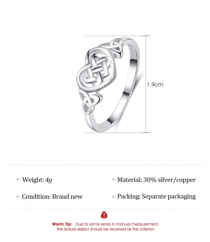 YILUOCD S925 Silver Love Heart Celtic Knot Ring for Women Hollow Out Geometric Ring Wedding Party Gifts Fine Jewelry