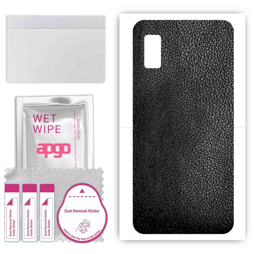 apgo Protective Skin Sticker for the Back Compatible with Sharp Aquos Wish3, Wrap Film, Foil, Vinyl - Pattern Black Leather