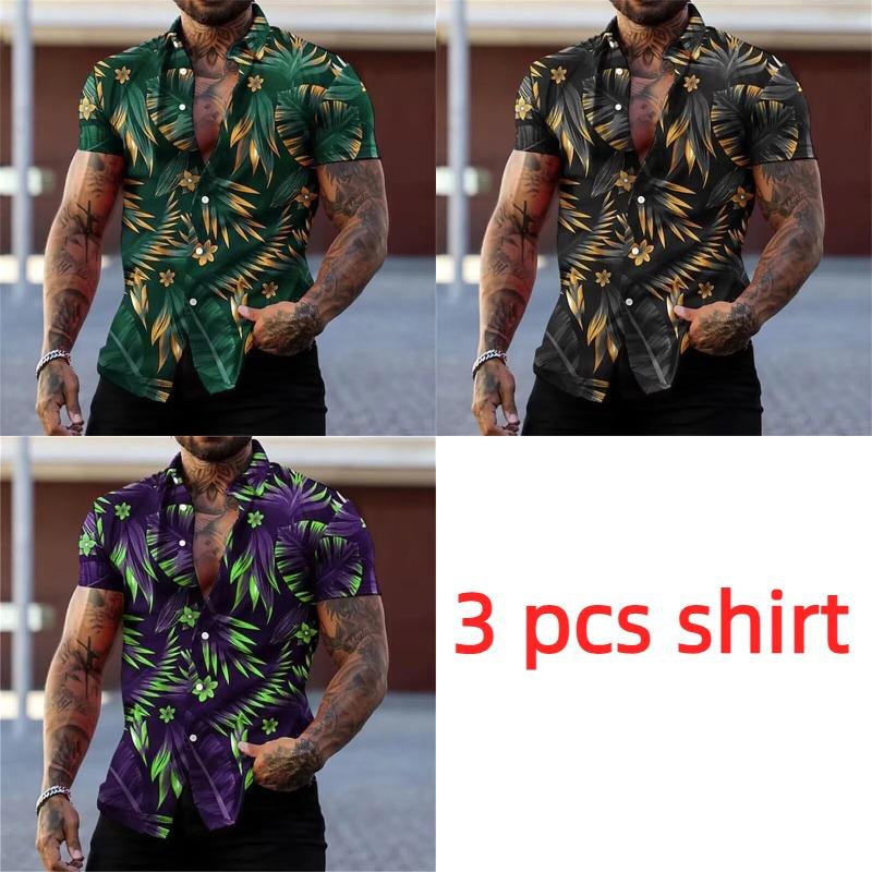 Golden Flower Plant Printing Shirt Summer Hawaiian Beach Vacation Clothing Men's Fashion Street Style Shirt Daily Men's and Women's Shirt