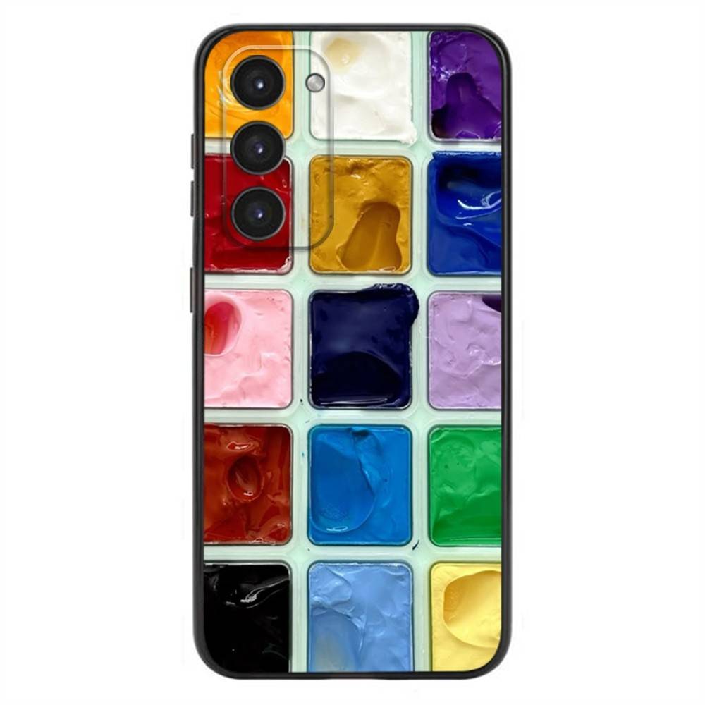 Zestaw Farb Wodnych Paleta Malarska Etui na Telefon Dla Samsung Galaxy A20,21s,22,31,32,52,53,72,73,80,91 Miękki Płynny Silikon Czarna Osłona