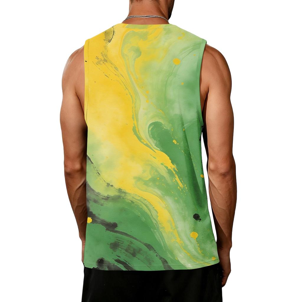 Men's Casual Sleeveless Tank Top Sport Breathable Lightweight Muscle Shirt with Abstract Ink Splash Print for Outdoor Gym Training