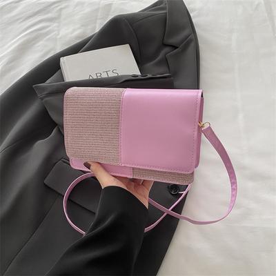 Simple Design Splicing Glossy 225 New Spring and Summer Texture Simple Fashion Single Shoulder Crossbody Small Square Bag Woman