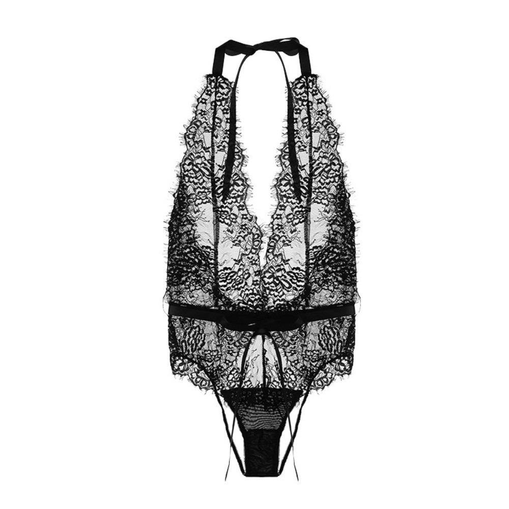 Backless See-Through Underwear Transparent Deep V Nightwear Lingerie Lace Bodysuit  Ladies
