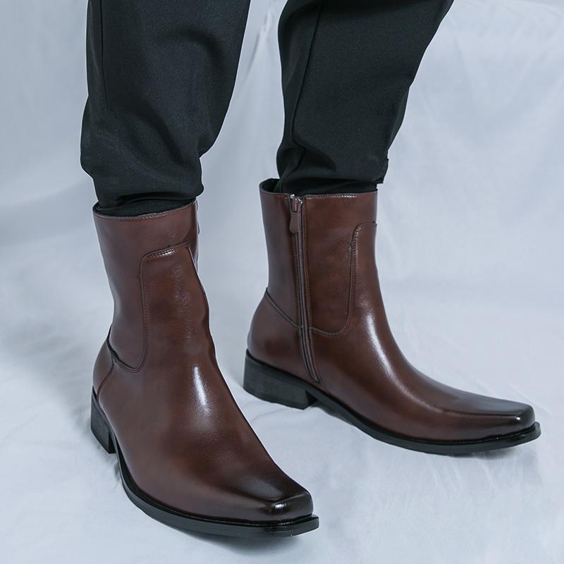 Fashion Luxury Brand High-quality Leather Men Boots Fashionable Pointed Leather Chelsea Boots Men High Top Business Casual Elegant Boots