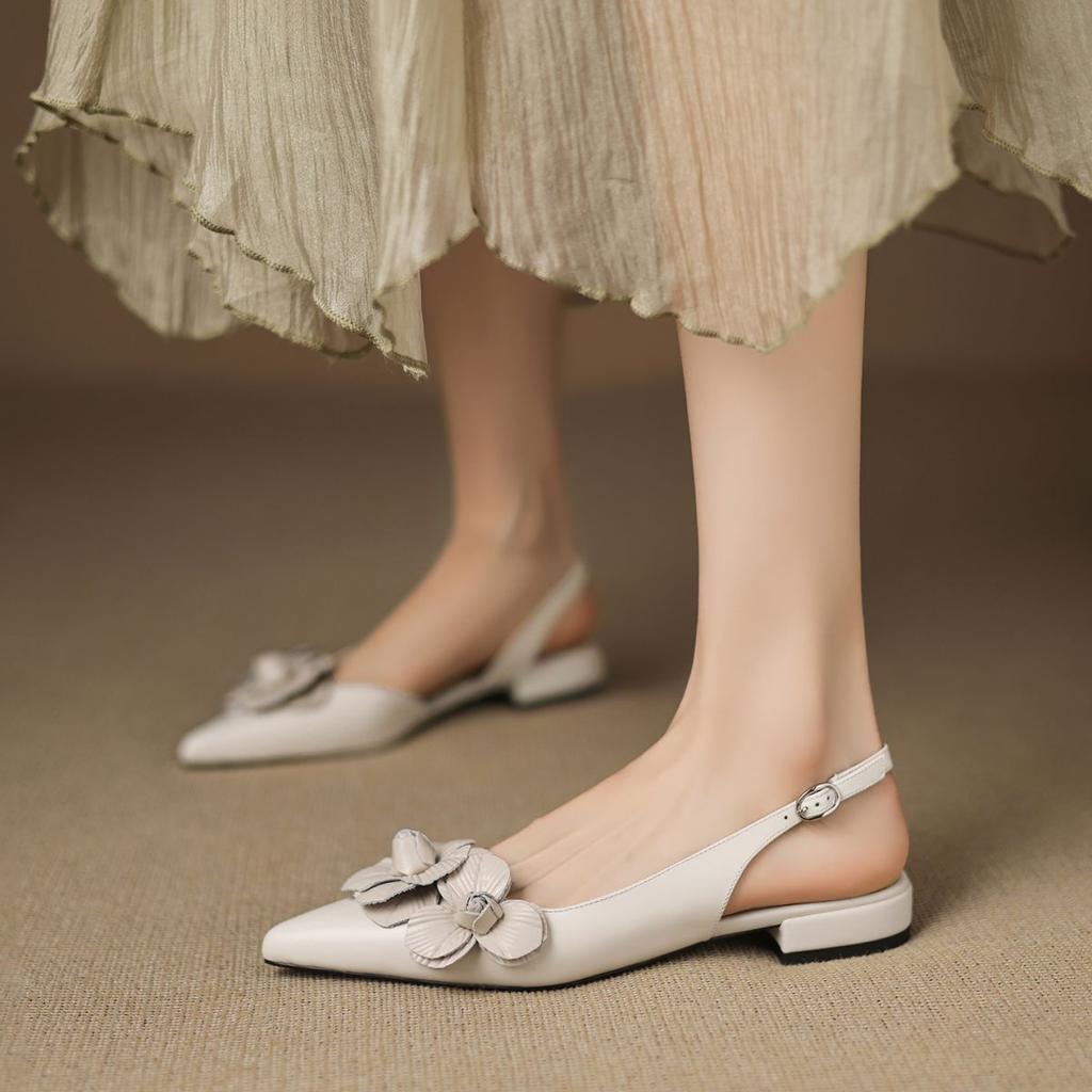 Purple Rose Pointed Flower Sandals Women's Summer New Comfortable Foreign Style Beautiful Niche Versatile Low Heel Bag Head Sandals