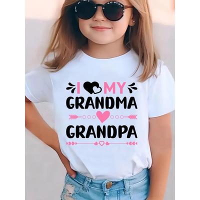European Size Girls Summer Short Sleeved T Shirt with Heart Shaped Letter Cartoon Pattern