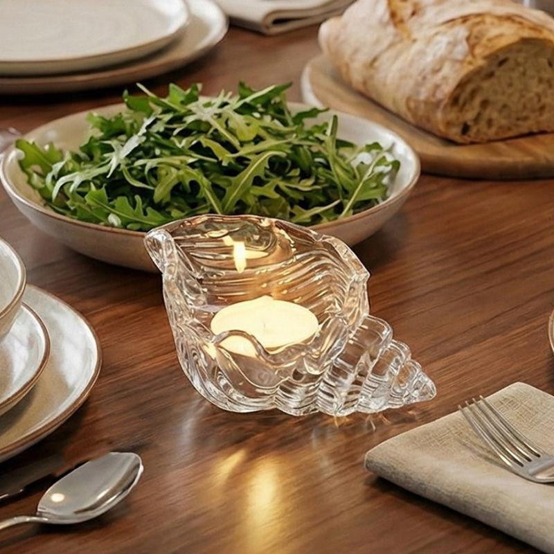 Thick Glass Sea Shell Tea Light Holders Clear Conch Shape Votive Candle Cup For Dining Table Centerpieces Decoration