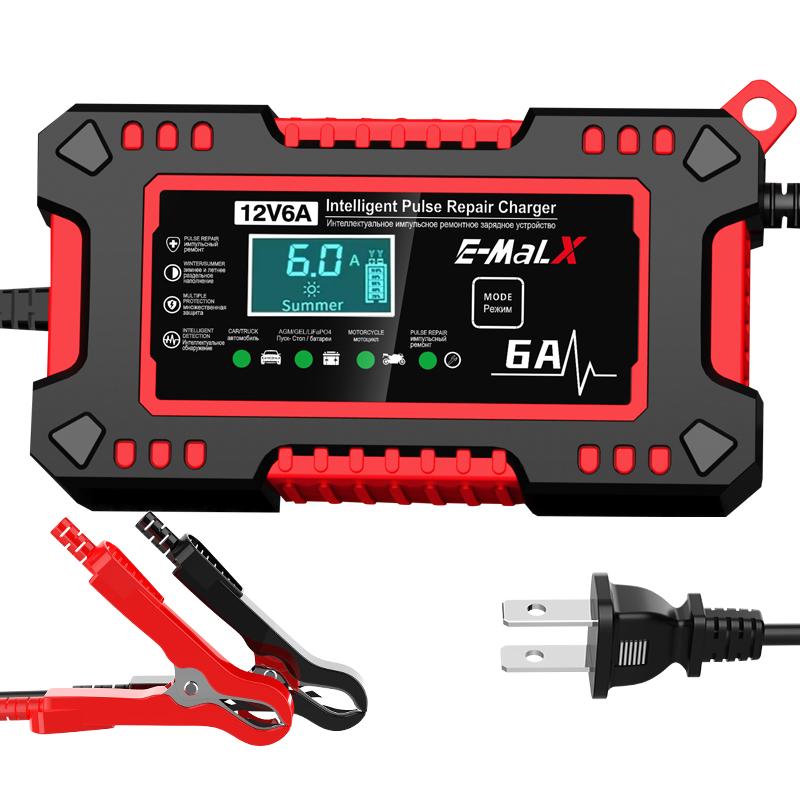Voltage Temperature Detection 12V 6A Car Battery Charger Multiple Protection Digital LCD Display For Car SUV Motorcycle Truck Intelligent Pulse Repair