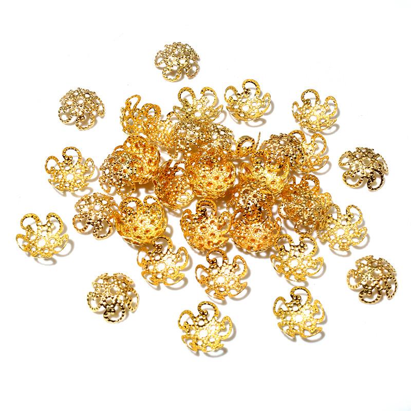 200pcs Gold Colors Metal Flower Spacer Beads Caps 8/9mm For Diy Beaded Bracelets Necklace Jewelry Making Accessories Findings