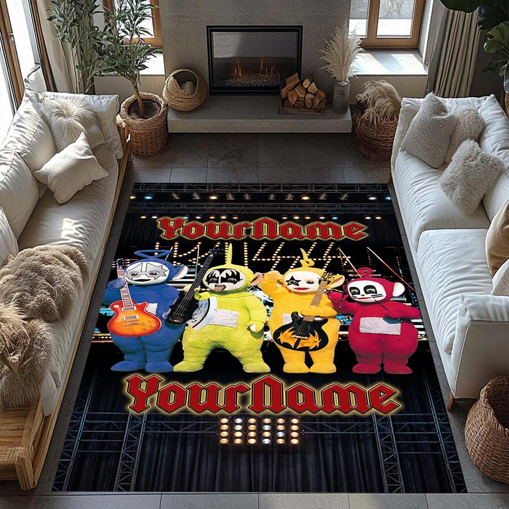 Teletubbies Customizable Name Floor Mat Design for Outdoor Game Room Study Room Kitchen Anti-slip Rug Anime Office Decor Birthday/Christmas Gift