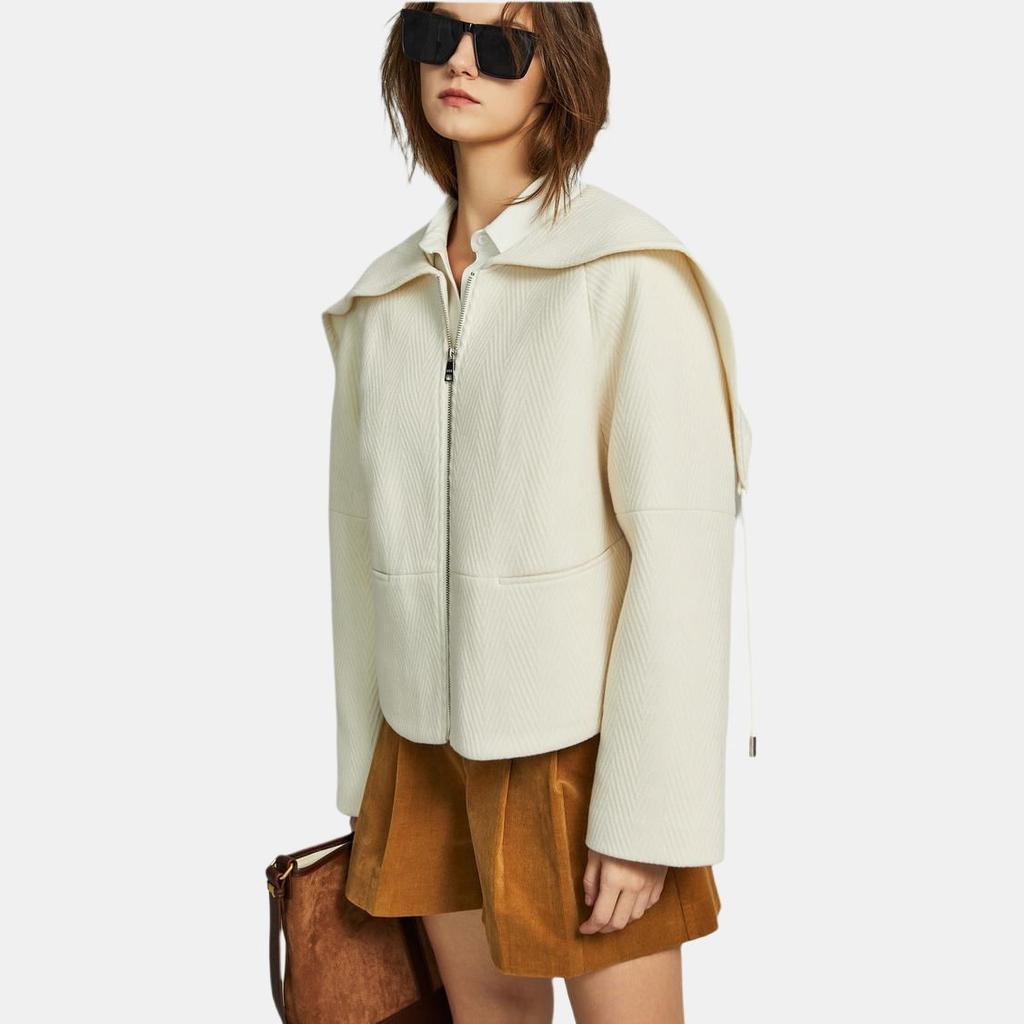 ELLE Solid Color Elegant Petite High-End Lapel Jacket Women jackets Off-White EF36374