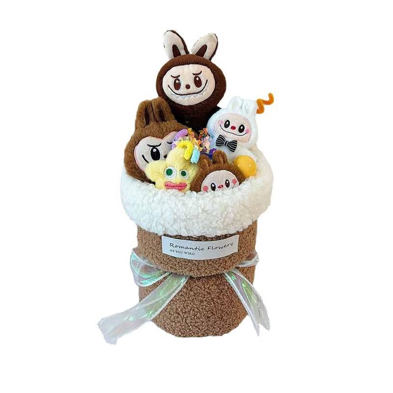 1 Bunch with Light Strings Creative Valentine's Day Gift Cartoon Child Birthday Cute Doll Bouquets Girlfriend Greeting Card