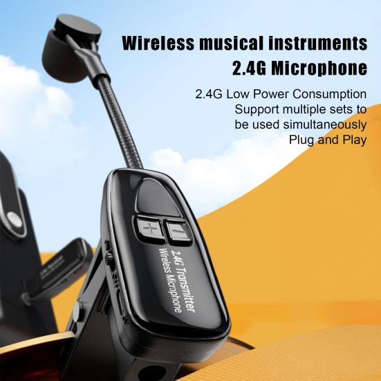 2.4G Bezdrátový mikrofon pro hudební nástroje Dosah 30M Klipový mikrofonní systém pro saxofon