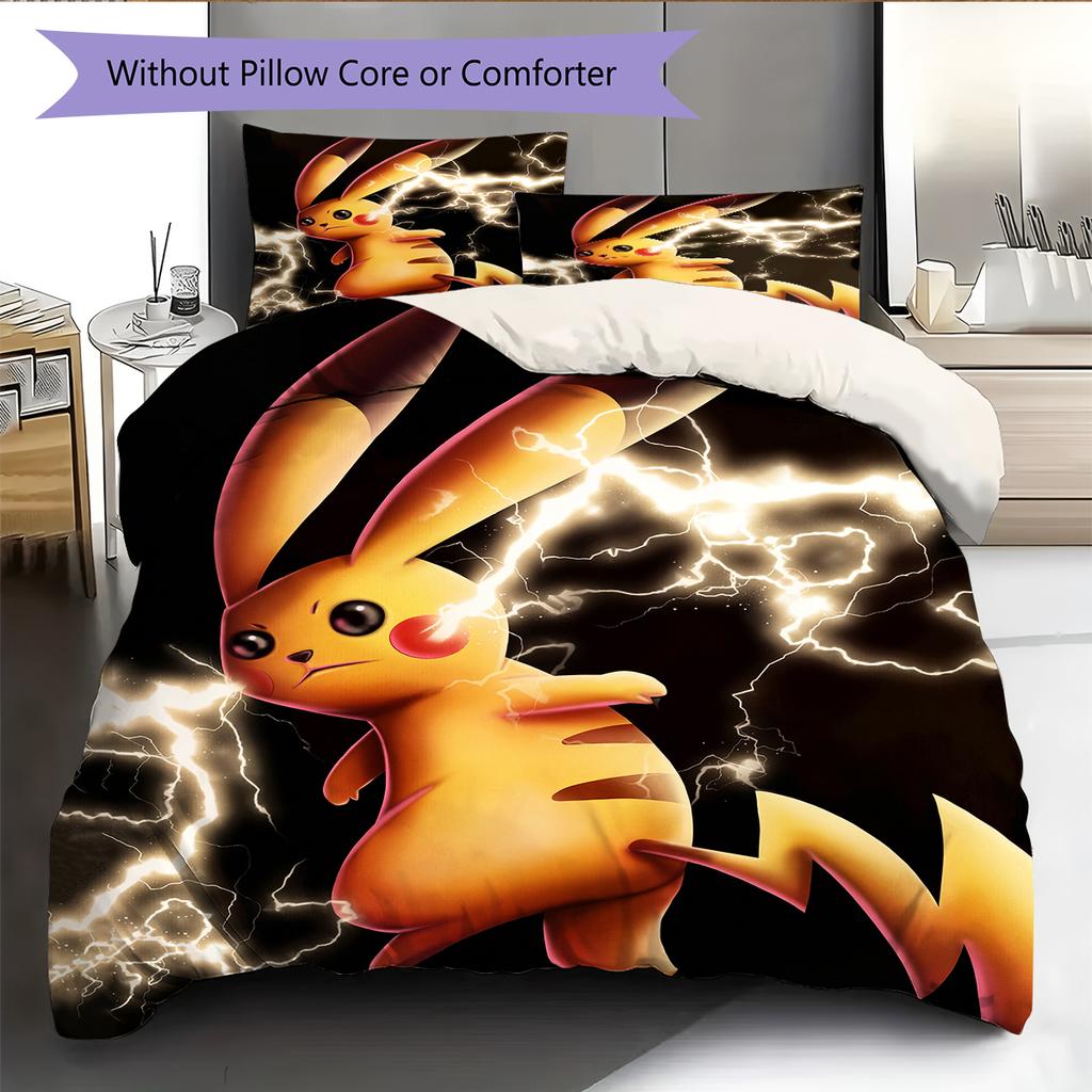 Pikachu Pokémon Pattern Bedding Home Decoration Birthday Gift (1 * Duvet Cover + 2 * Pillowcase, Without Core)
