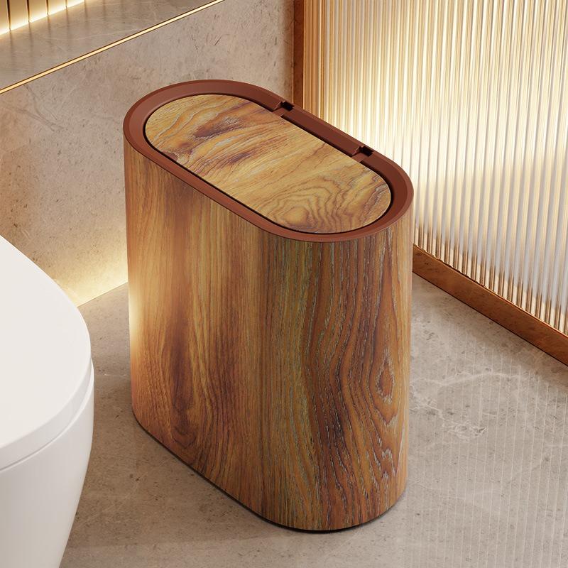 Oval Press-Type Spring-Lid Trash Can,Bathroom Gap Storage Waste Bin,Small Household Plastic Bucket,Space-Saving Design Suitable