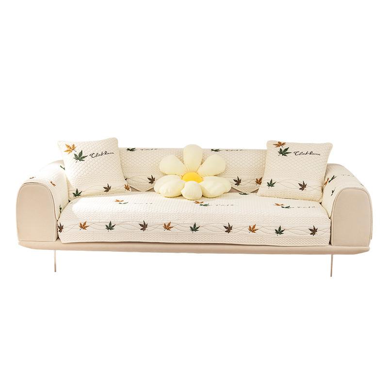 Nordic Sofa Cushion Four Seasons Universal Leave Embroidered Non-Slip Cotton Cushion Living Room Sofa Cover Furniture Protective