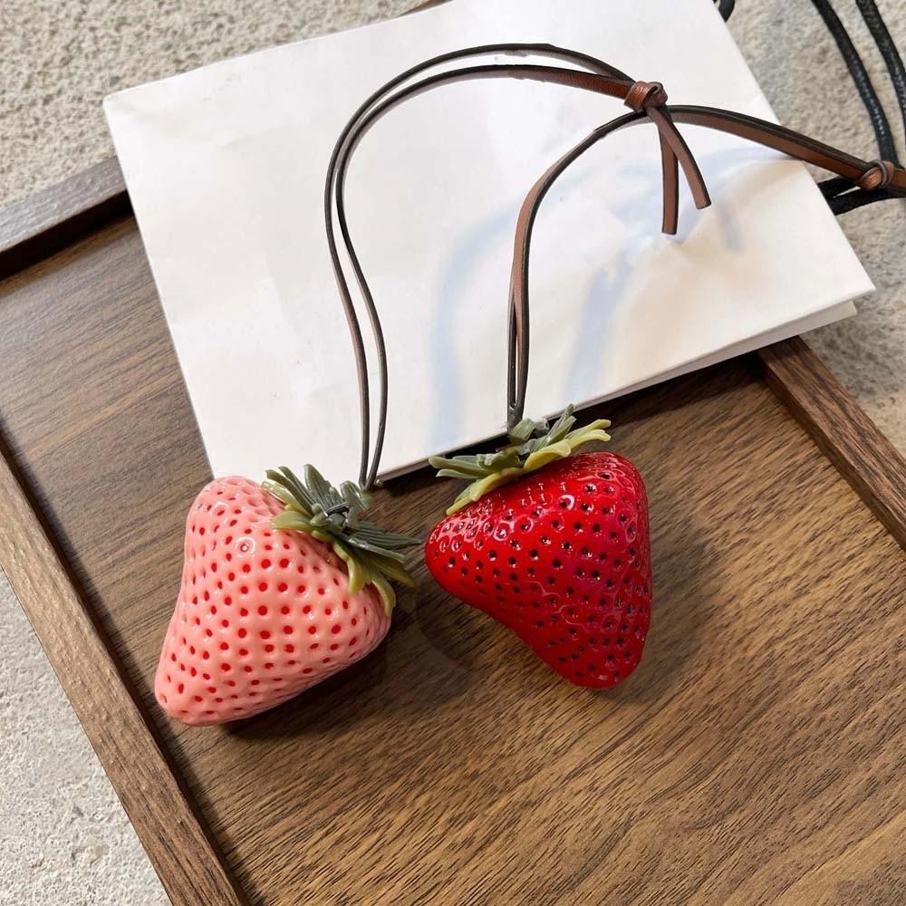 Waterproof Strawberry Key Ring 3D Red Resin Fruit Pendant Creative Versatile Bag Charm  Party