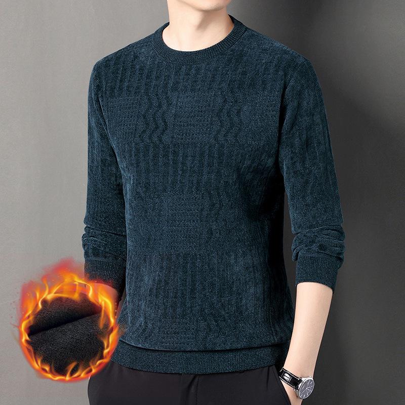 

Men s New Style Plush Chenille Jacquard Knit Sweater - Thick Winter Base Layer for Middle-Aged 3XL синій