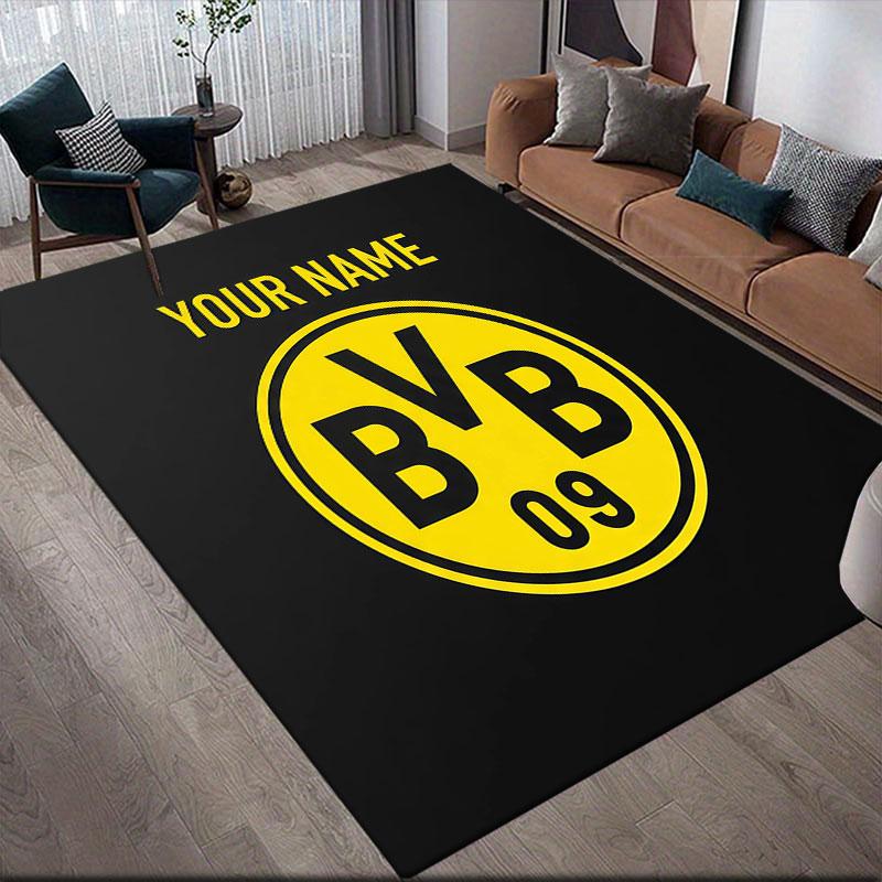 Custom Name,Borussia Dortmund Home Sofa Decoration for Living Room & Bedroom, Non‑Slip Play Flannel Floor Mat for Game Room