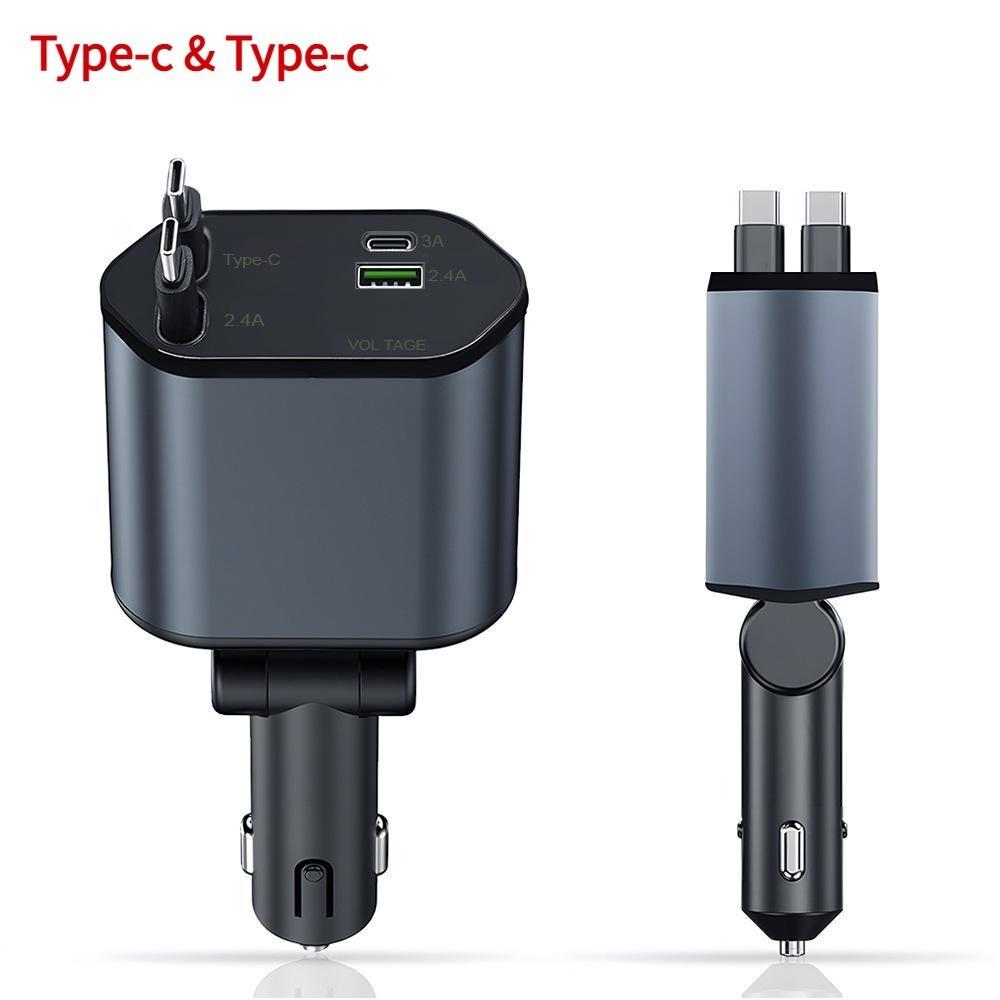 

New car charger, mini 4-in-1 retractable cable, Type-C fast charging for mobile phones.
