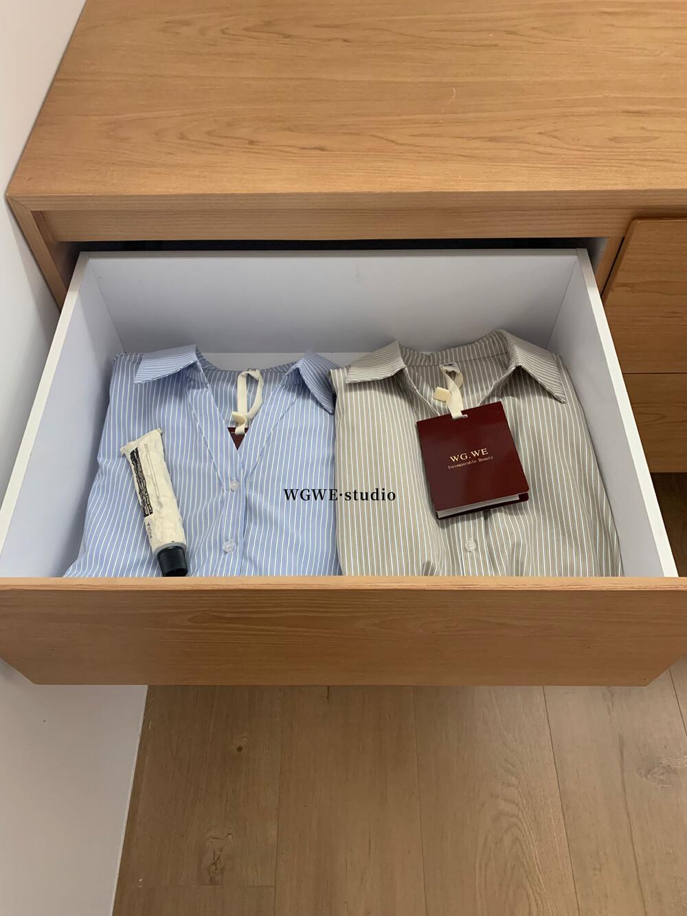 

Осенняя корейская полосатая приталенная рубашка с отложным воротником и длинным рукавом для женщин - W7123 Medium