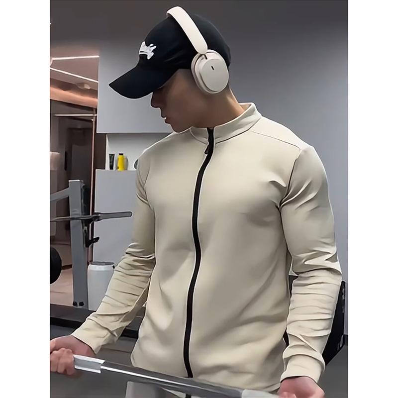 Men's German Velvet Double-Sided Cardigan Hoodie, Slim Fit, Stand Collar, Long Sleeve - Ideal for Autumn/Winter Fitness, Running, and Training.