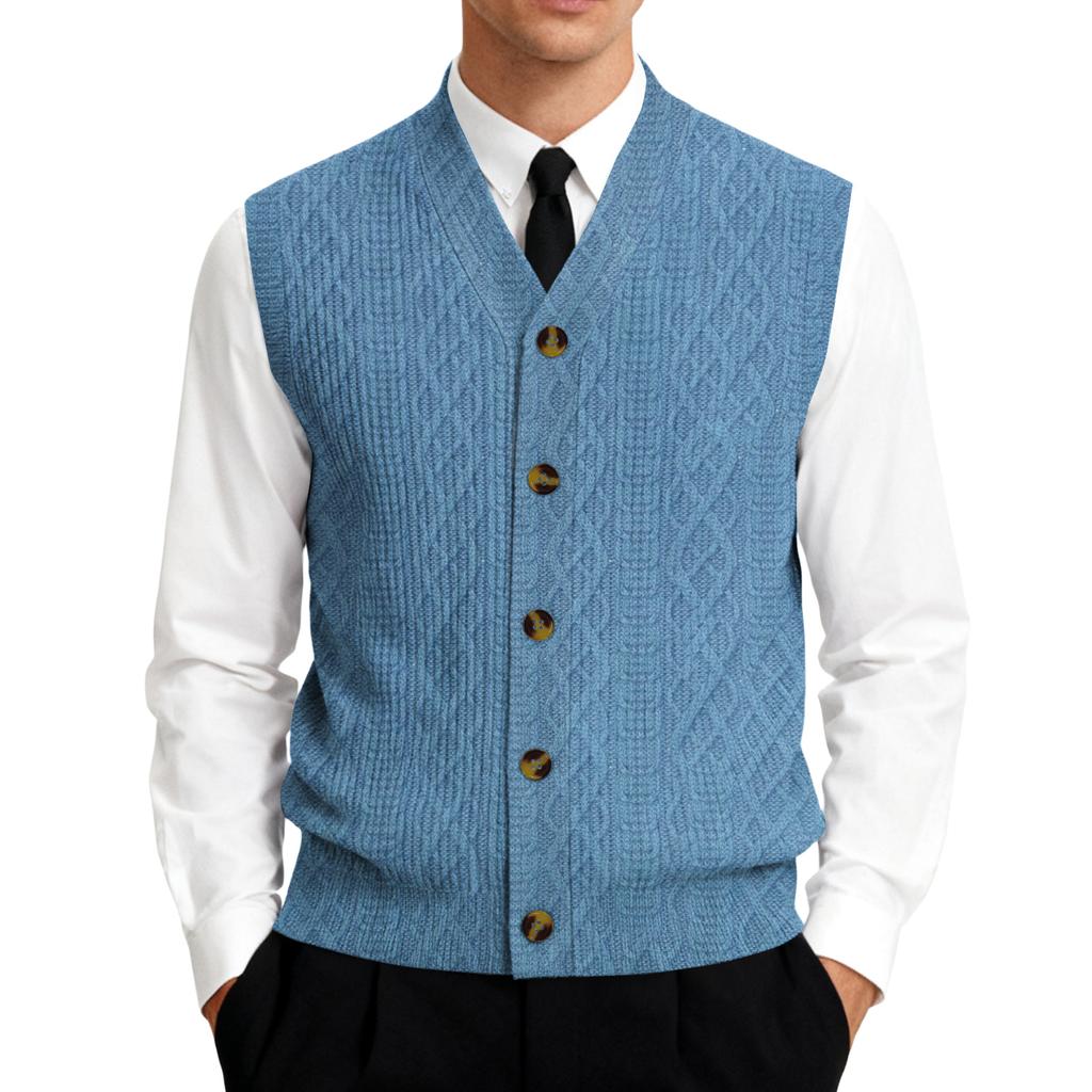 Herre V-hals Ermeløs Strikket Cardigan Vest