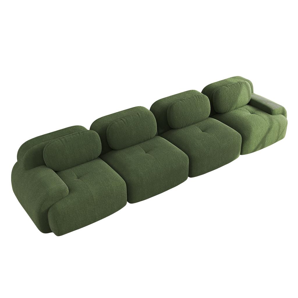 4-Seater Sofa Soft Corduroy, Frameless, 32D High-Elastic Padding, Pet-Friendly, Vacuum-Packed, Combinable, No Assembly for Bedroom and Office, Green
