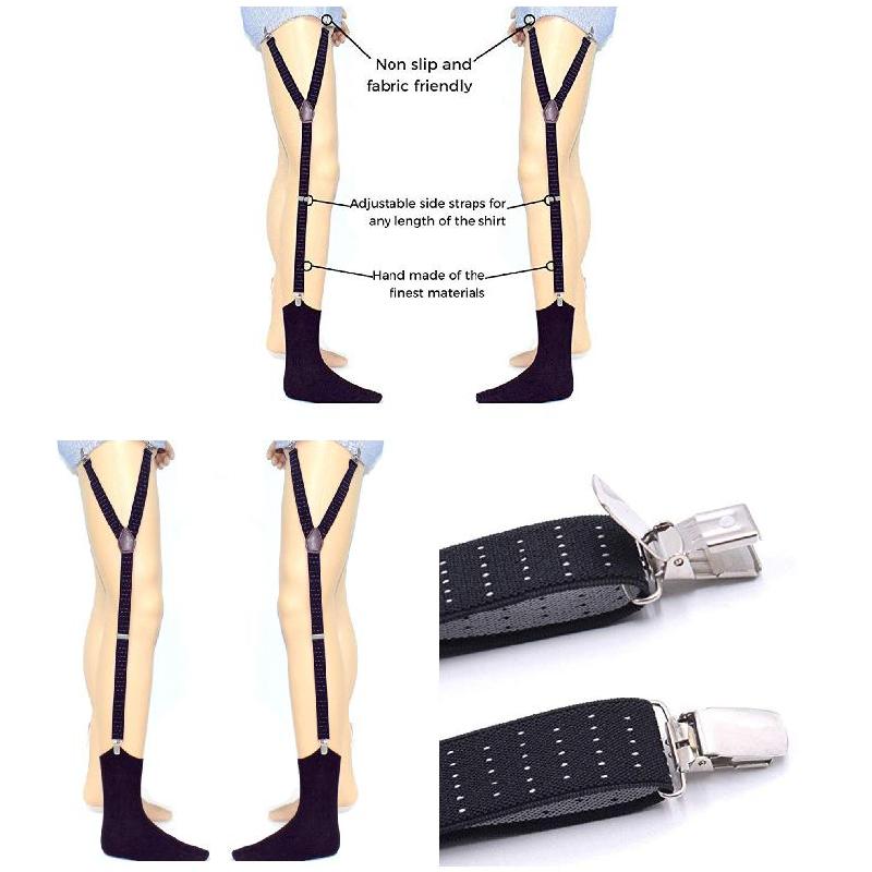 2pcs Men Shirt Stays Garters Y-Style Adjustable Elastic Leg Suspenders Straps Non-Slip Locking Clamps Suspenders Elastic Straps