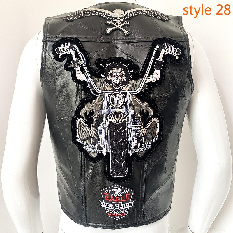 

Европейский мотоциклетный жилет Harley, кожаный жилет, куртка для верховой езды, мужская кожаная куртка на плечо, био-зеленый волшебный дизайн значка с вышивкой XXXL