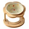 Anti Vomiting Ceramic Cat Bowl 15 Degree Inclined Anti Slip Cat Feeding Station Flower Shaped with Wooden Stand