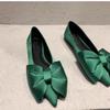 Fashion Flat Shoes for Women Spring Autumn 2025 New Casual Pointed Bow Green Black Plus Size 42 43 44 Women's Shoes Ladies Loafers