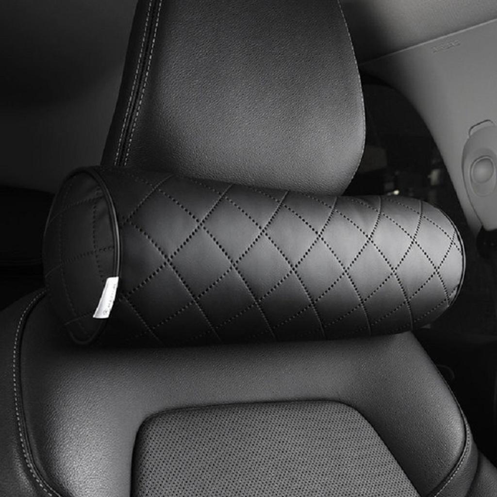 Car Headrest Neck Pillow Comfy Nap for Adults SUV Embroidered Leather Memory Foam Supports Rest Pillows